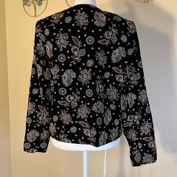 Vintage Norton McNaughton Black Floral Velvet Metallic Brocade Blazer Size 6 - Picture 3 of 10